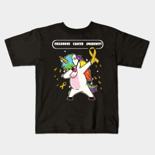 childhood cancer awareness t shirt dabbing unicorn warrior Kids T-Shirt